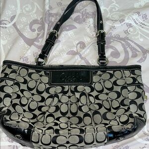 Coach Black and Grey Signature East West Shoulder Bag